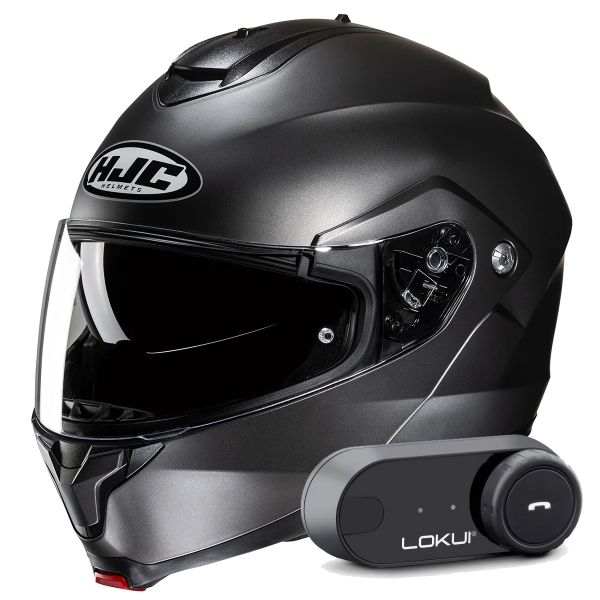 Casque Modulable HJC C91N Semi Flat Titanium + Kit Bluetooth Lokui K30
