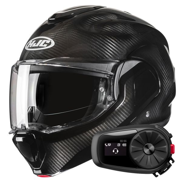 Casque Modulable HJC F100 Carbon Black + Kit Bluetooth 5S Solo