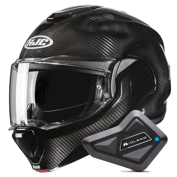 Casque Modulable HJC F100 Carbon Black + Kit Bluetooth BT Mini