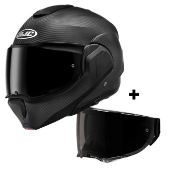 Casque Modulable HJC F100 Carbon Matte Black + Ecran Fume Fonce