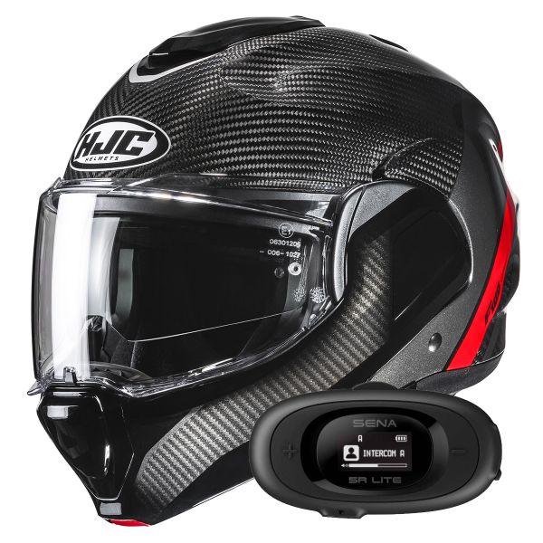 Casque Modulable HJC F100 Carbon Stan MC1 + Kit bluetooth 5R Lite