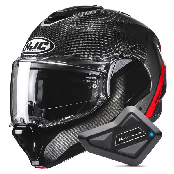 Casque Modulable HJC F100 Carbon Stan MC1 + Kit Bluetooth BT Mini