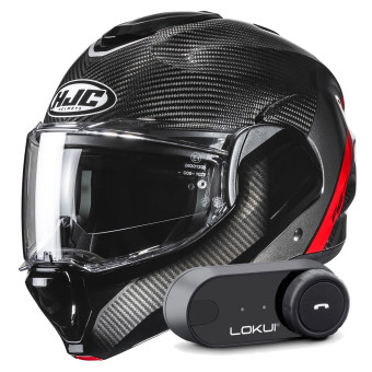 Casque Modulable HJC F100 Carbon Stan MC1 + Kit Bluetooth Lokui K30