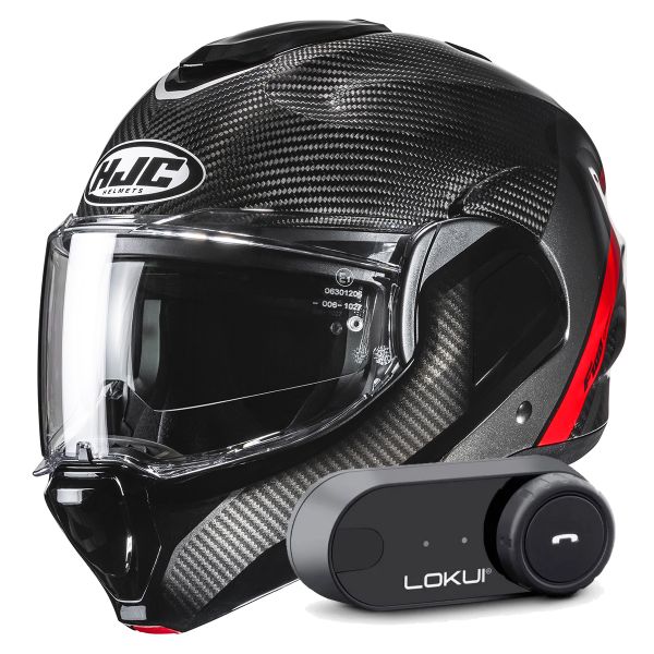 Casque Modulable HJC F100 Carbon Stan MC1 + Kit Bluetooth Lokui K30