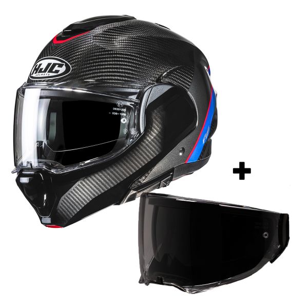 Casque Modulable HJC F100 Carbon Stan MC21 + Ecran Fume Fonce
