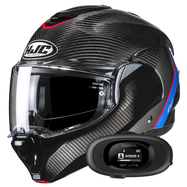 Casque Modulable HJC F100 Carbon Stan MC21 + Kit bluetooth 5R Lite