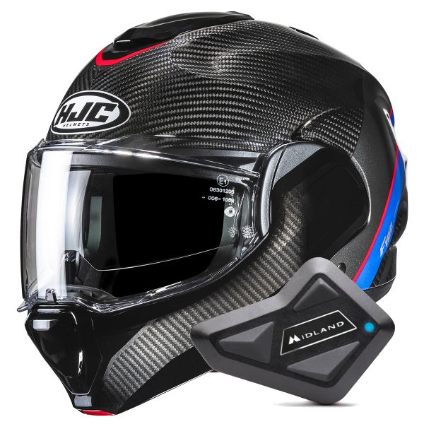 Casque Modulable HJC F100 Carbon Stan MC21 + Kit Bluetooth BT Mini