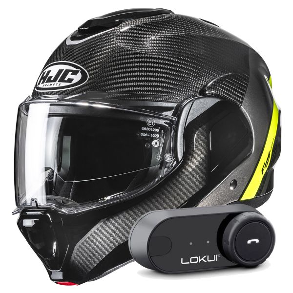 Casque Modulable HJC F100 Carbon Stan MC3H + Kit Bluetooth Lokui K30