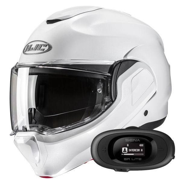 Casque Modulable HJC F100 Pearl White + Kit bluetooth 5R Lite