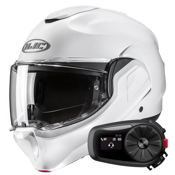 Casque Modulable HJC F100 Pearl White + Kit Bluetooth 5S Solo Casque Modulable HJC F100 Pearl White + Kit Bluetooth 5S Solo
