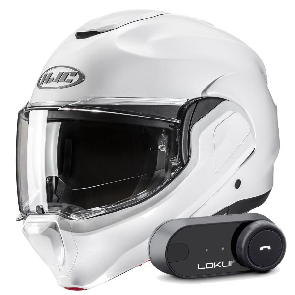 Casque Modulable HJC F100 Pearl White + Kit Bluetooth Lokui K30 Casque Modulable HJC F100 Pearl White + Kit Bluetooth Lokui K30