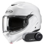 Casque Modulable HJC F100 Pearl White + Kit Bluetooth Lokui K30