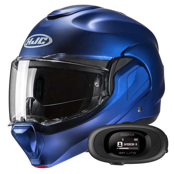 Casque Modulable HJC F100 Semi Flat Metallic Blue + Kit bluetooth 5R Lite Casque Modulable HJC F100 Semi Flat Metallic Blue + Kit bluetooth 5R Lite