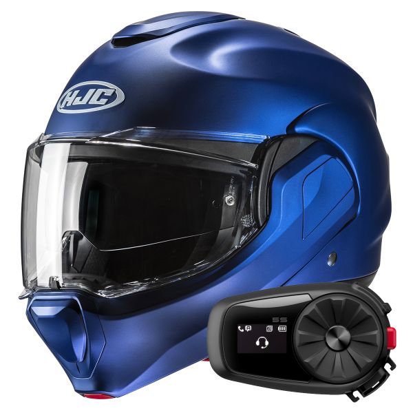 Casque Modulable HJC F100 Semi Flat Metallic Blue + Kit Bluetooth 5S Solo Casque Modulable HJC F100 Semi Flat Metallic Blue + Kit Bluetooth 5S Solo