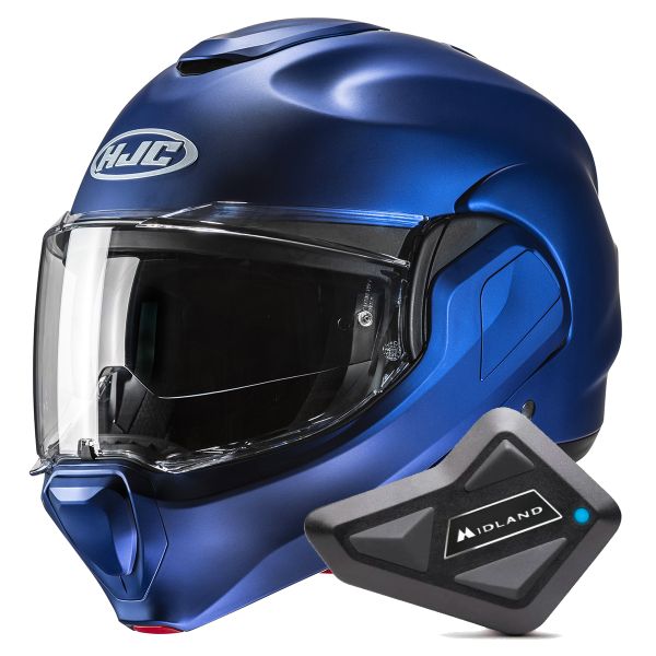 Casque Modulable HJC F100 Semi Flat Metallic Blue + Kit Bluetooth BT Mini Casque Modulable HJC F100 Semi Flat Metallic Blue + Kit Bluetooth BT Mini