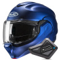 Casque Modulable HJC F100 Semi Flat Metallic Blue + Kit Bluetooth BT Mini