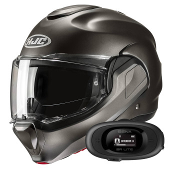 Casque Modulable HJC F100 Semi Flat Titanium + Kit bluetooth 5R Lite