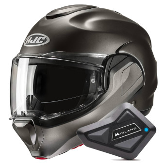 Casque Modulable HJC F100 Semi Flat Titanium + Kit Bluetooth BT Mini