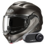 Casque Modulable HJC F100 Semi Flat Titanium + Kit Bluetooth Lokui K30