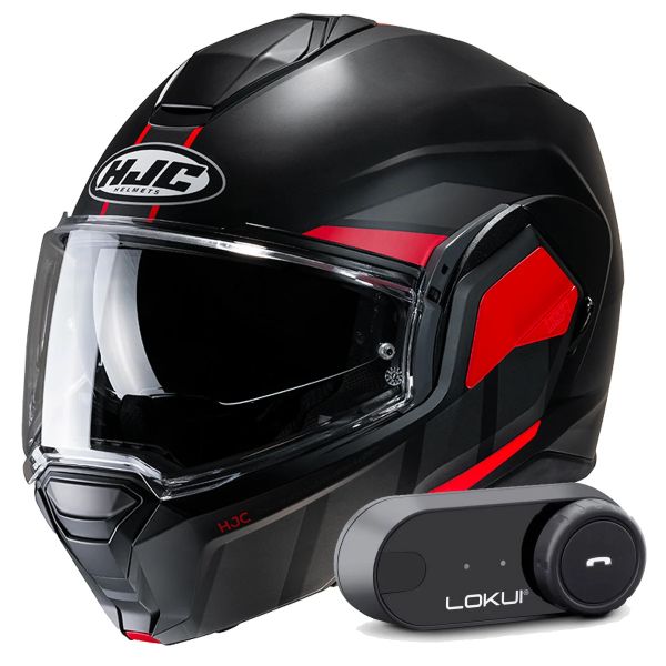 Casque Modulable HJC i100 Beis MC1SF + Kit Bluetooth Lokui K30