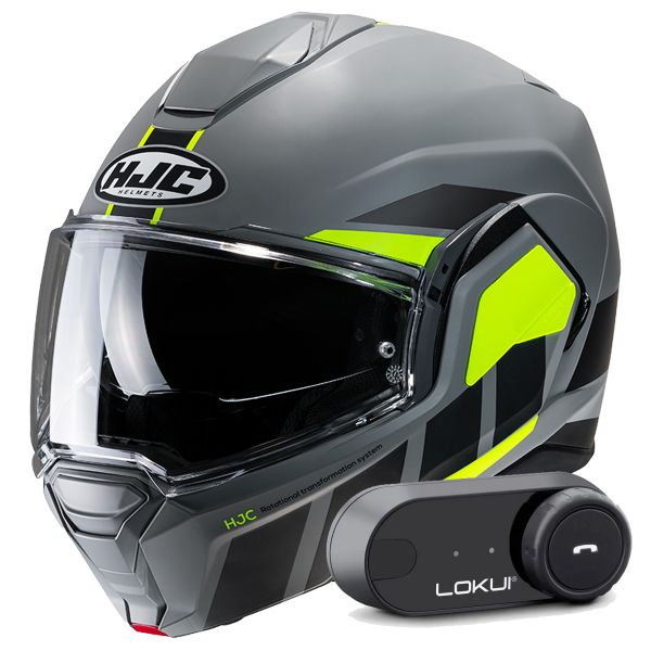 Casque Modulable HJC i100 Beis MC3HSF + Kit Bluetooth Lokui K30