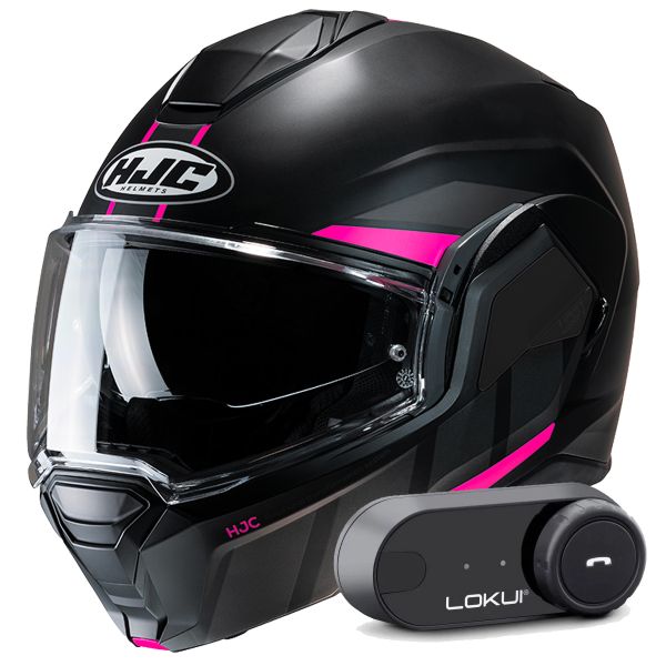 Casque Modulable HJC i100 Beis MC8SF + Kit Bluetooth Lokui K30