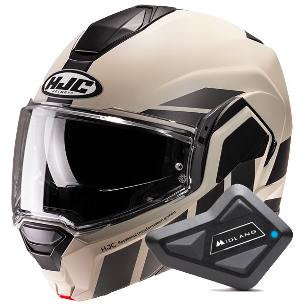 Casque Modulable HJC i100 Beis MC9SF + Kit Bluetooth BT Mini