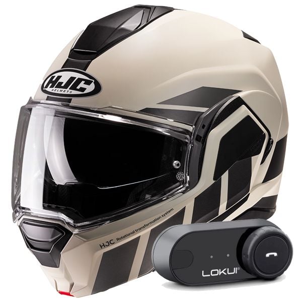 Casque Modulable HJC i100 Beis MC9SF + Kit Bluetooth Lokui K30