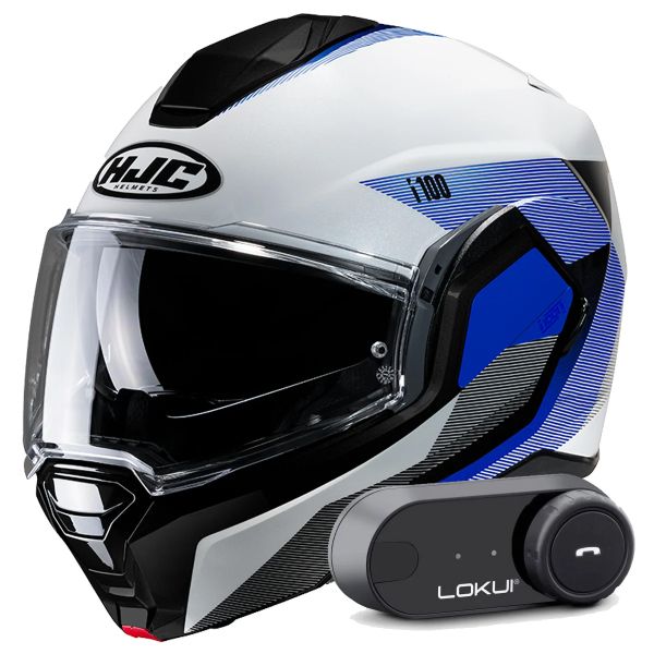 Casque Modulable HJC i100 Beston MC2 + Kit Bluetooth Lokui K30