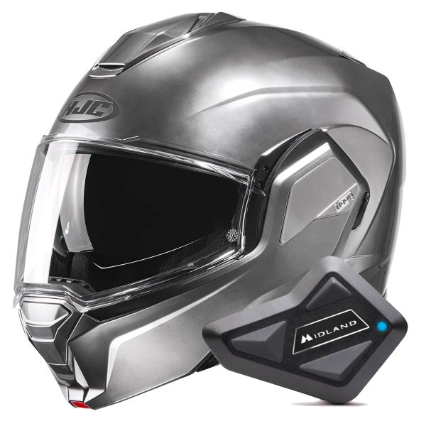 Casque Modulable HJC i100 Hyper Silver + Kit Bluetooth BT Mini