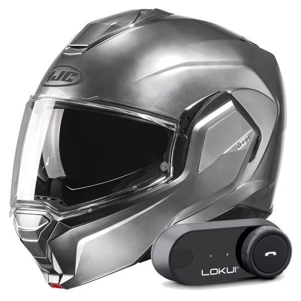 Casque Modulable HJC i100 Hyper Silver + Kit Bluetooth Lokui K30