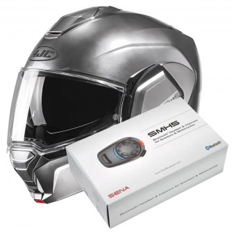 Casque Modulable HJC i100 Hyper Silver + Kit Bluetooth SMH5 Solo