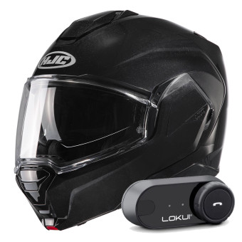 Casque Modulable HJC i100 Metal Black + Kit Bluetooth Lokui K30