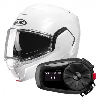 Casque Modulable HJC i100 Pearl White + Kit Bluetooth 5S Solo
