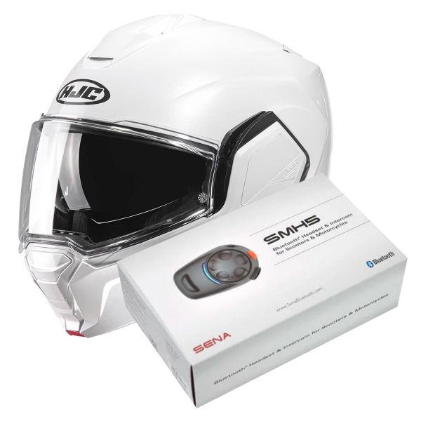 Pack Casque + Kit bluetooth et HJC i100 Pearl White + Kit Bluetooth SMH5 Solo