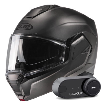 Casque Modulable HJC i100 Semi Flat Titanium + Kit Bluetooth Lokui K30