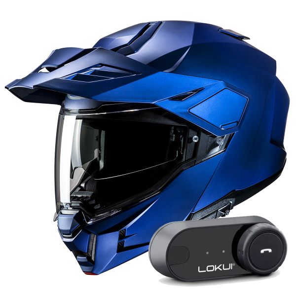 Casque Modulable HJC i80 Semi Flat Metallic Blue + Kit Bluetooth Lokui K30