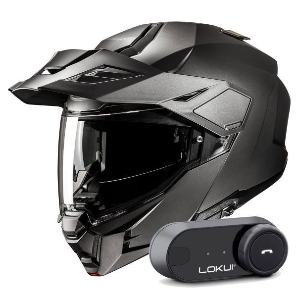 Casque Modulable HJC i80 Semi Flat Titanium + Kit Bluetooth Lokui K30