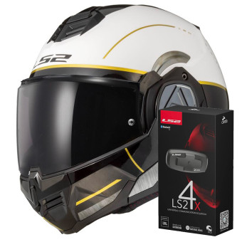 Casque Modulable LS2 Advant Iron Matt White Black Jeans FF906 + Kit Bluetooth 4X Cardo