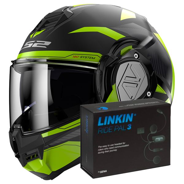 Casque Modulable LS2 Advant Revo Black H-V Yellow FF906 + Linkin Ride Pal III