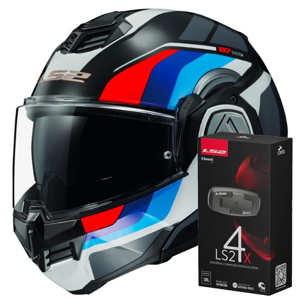 Casque Modulable LS2 Advant Sport Black Blue Red FF906 + Kit Bluetooth 4X Cardo