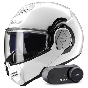 Casque Modulable LS2 Advant White FF906 + Kit Bluetooth Lokui K30