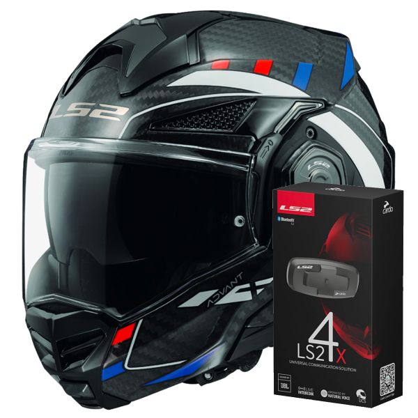 Casque Modulable LS2 Advant X C Future White Blue FF901 + Kit Bluetooth 4X Cardo