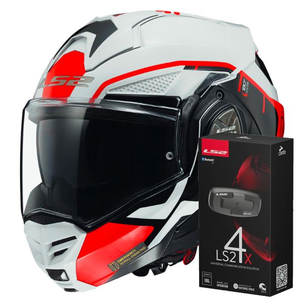 Casque Modulable LS2 Advant X Metryk White Red FF901 + Kit Bluetooth 4X Cardo
