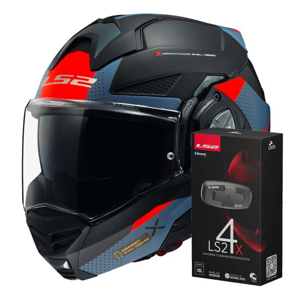Casque Modulable LS2 Advant X Oblivion M. Black Blue FF901 + Kit Bluetooth 4X Cardo