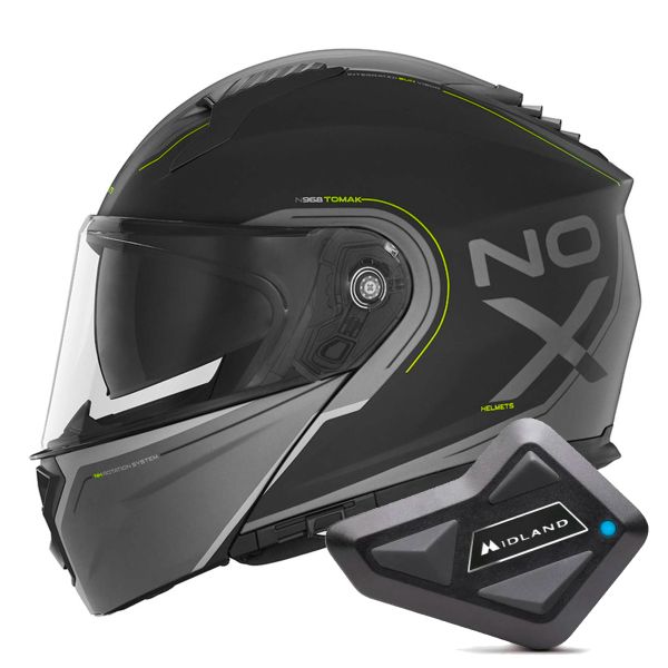 Casque Modulable NOX N968 Tomak Matt Black Neon Yellow + Kit Bluetooth BT Mini