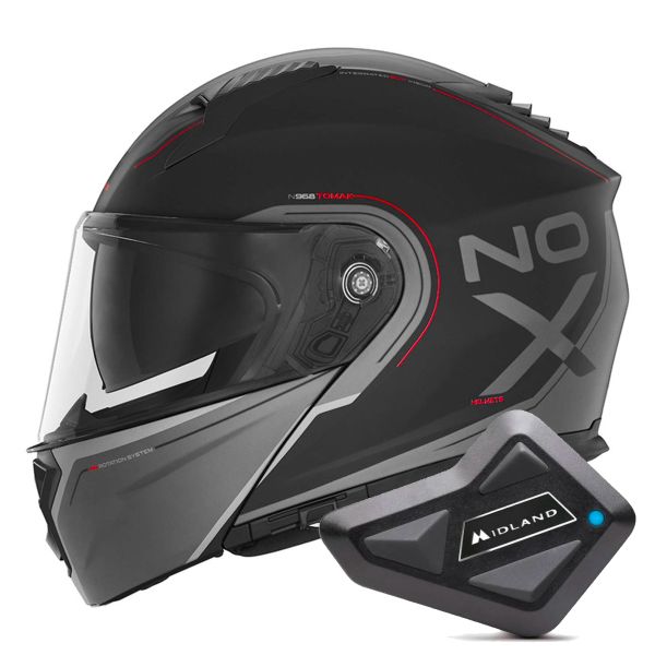 Casque Modulable NOX N968 Tomak Matt Black Red + Kit Bluetooth BT Mini