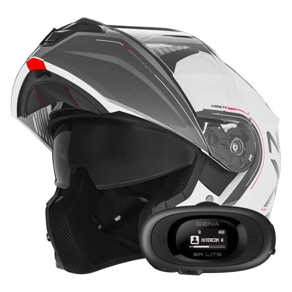 Casque Modulable NOX N968 Tomak White Red + Kit bluetooth 5R Lite