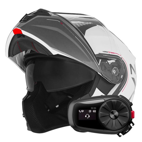 Casque Modulable NOX N968 Tomak White Red + Kit Bluetooth 5S Solo