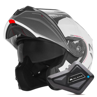 Casque Modulable NOX N968 Tomak White Red + Kit Bluetooth BT Mini